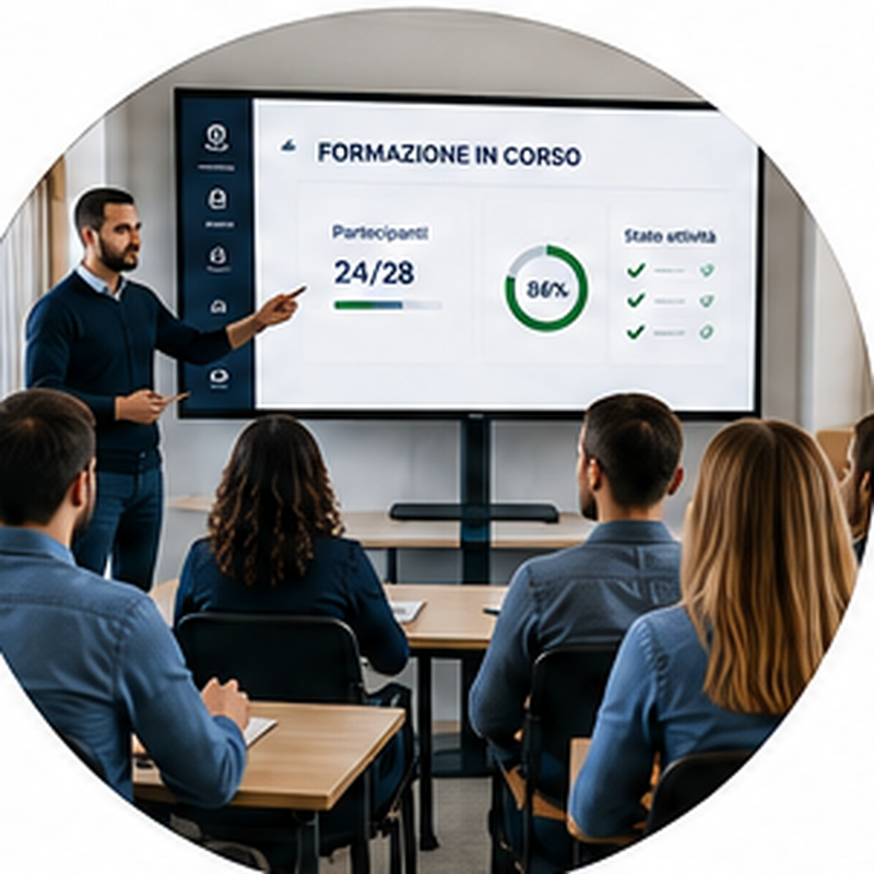 Docente conduce una sessione formativa con tracciamento digitale
